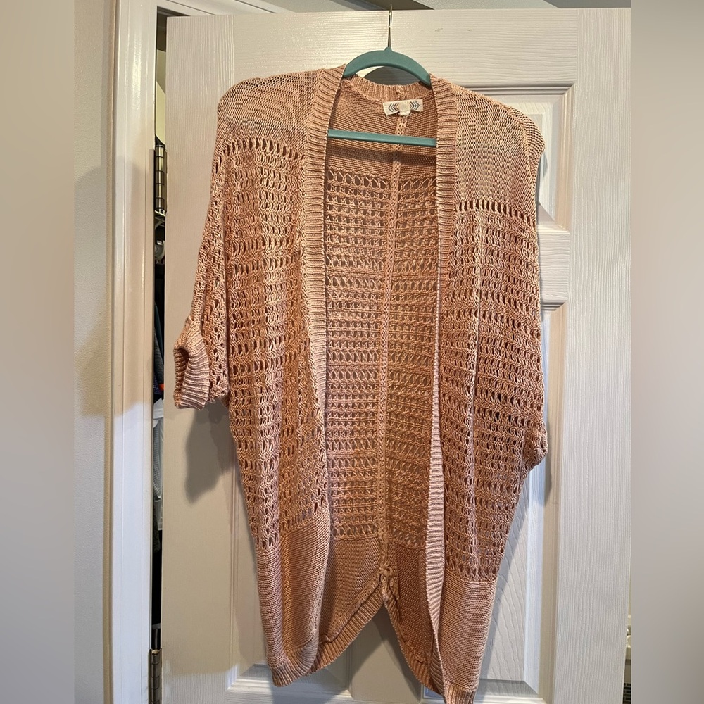 Pink Rose Women's Crochet Cardigan - Tan